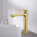 Monomando lavabo caño alto GLORY oro cepillado