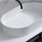 es un lavabo sobre encimera de solid surface ovalado blanco de Zenon, se puede fabricar en distintos colores