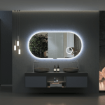 espejo eliptico con marco iluminado acrilico, espejo de aumentox3, antivaho incorporado, sistema de encendido secuencial