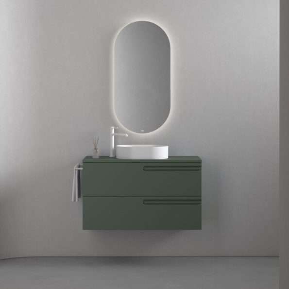 Mueble suspendido con encimera de Royo, medidas disponibles en 80 y 100 cm. 5 colores a elegir. El lavabo es opcional