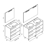 Mueble vitale con patas de tres cajones