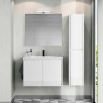 Mueble baño suspendido dos puertas lavabo ceramico Sansa Blanco brillo Royo