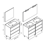 Mueble baño sansa con patas nogal arenado tres cajones Royo