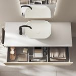 Mueble suspendido urban con encimera blanco beige nature y lavabo block cotton Royo