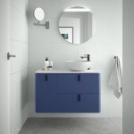 Mueble 90 uniiq suspendido con encimera solid surface blanco mate azul altamar salgar