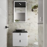 Mueble baño suspendido Uniiq con encimera pizarra negro lavabo lokum salgar