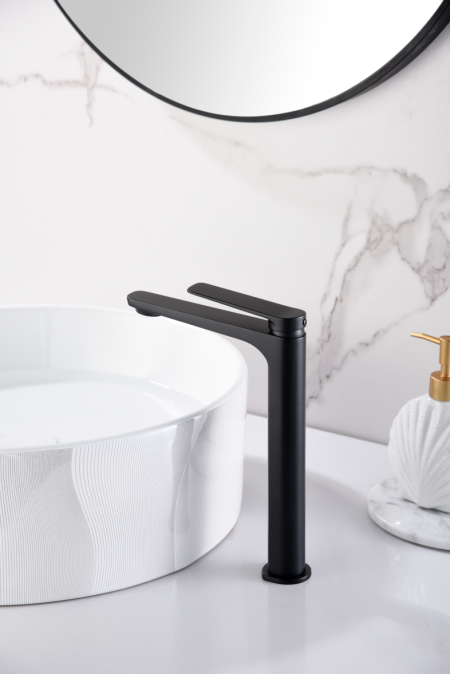 Grifo Monomando Lavabo Caño Alto Nápoles Negro Mate Imex1