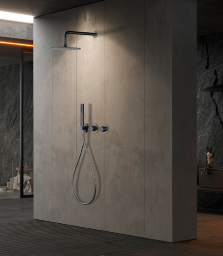 Conjunto Ducha Empotrado Termostático Assen Black Gun Metal Imex2
