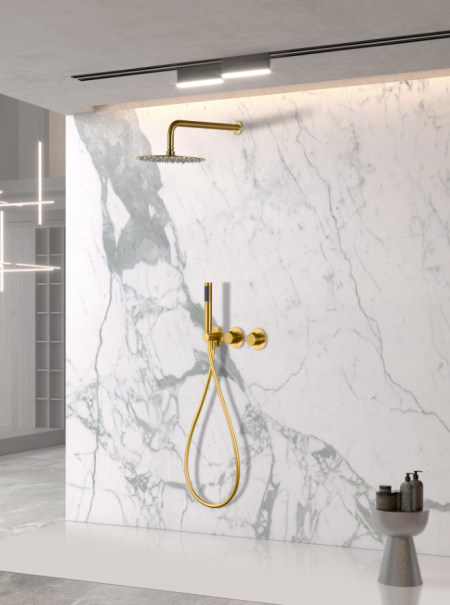 Conjunto Ducha Empotrado Termostático Assen Oro Cepillado Imex2