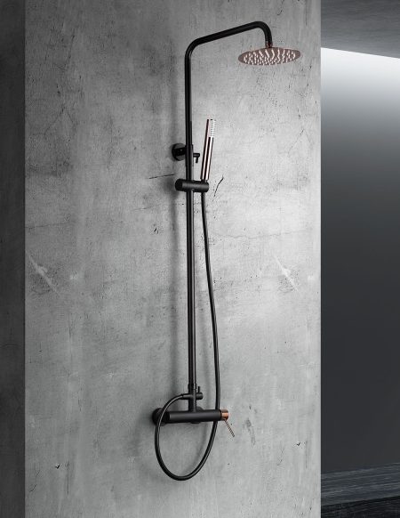 Conjunto Ducha Monomando Milos Oro Rosa Brillo Negro Mate Imex1