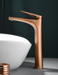 Grifo Monomando Lavabo Caño Alto Delos Oro Rosa Cepillado Imex